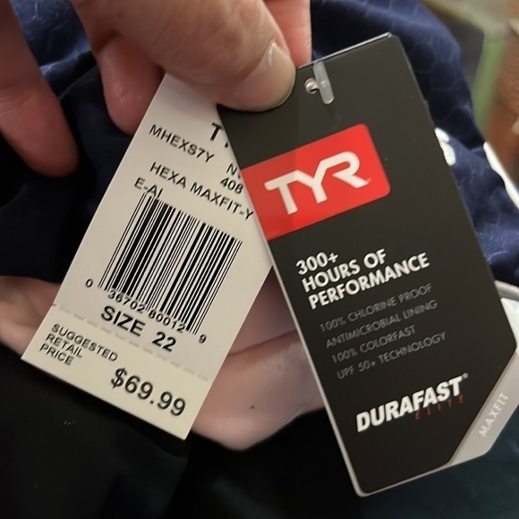 - TYR Hexa Maxfit  one piece swimsuit size 22 NWT Navy White - Picture 7 of 7